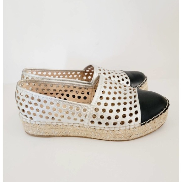 Loeffler Randall Mariko Perforated Leather Flat, Silver/Black Espadrille 6.5 EUC - Picture 4 of 9
